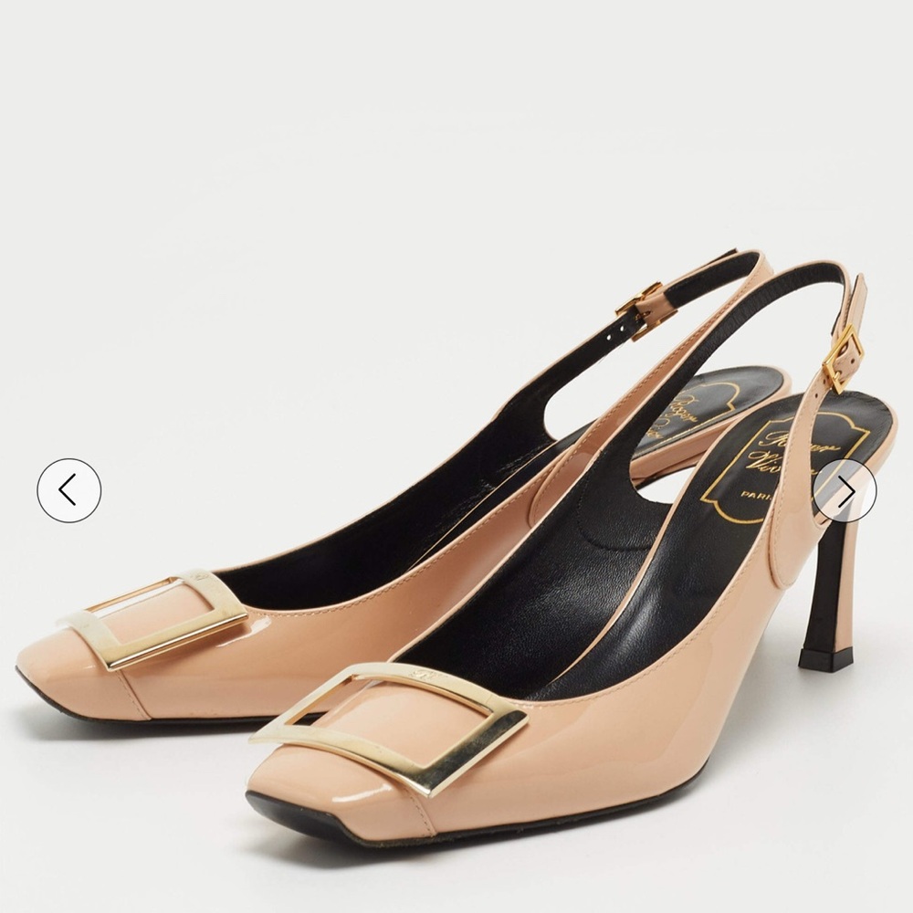 Roger Vivier Beige Patent Belle Vivier Slingback Pumps 37 6.5
